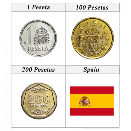 Anni Misti * Serie 3 Monete Spagna "Pesetas" UNC