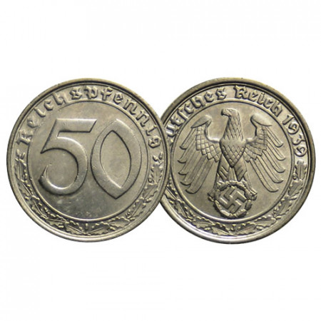 1939 J * 50 Reichspfennig GERMANIA "Terzo Reich - Eagle on Swastika" (KM 95) SPL