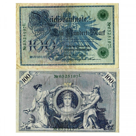 1908 * Banconota Germania Impero 100 Mark "Secondo Reich - Eagle" (p34) qBB