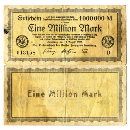 1923 * Notgeld Germania 1 Milione - 1.000.000 Mark "Schleswig-Holstein - Gutschein" BB