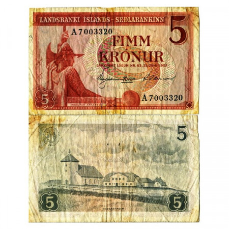 L.1957 * Banconota Islanda 5 Kronur "Ingólfur Arnarson" (p37a) MB