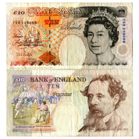 1992 * Banconota Gran Bretagna 10 Pounds "Elizabeth II - Charles Dickens" (p383a) MB