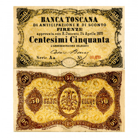 1870 (24/04) * Banconota Italia Regno 50 Centesimi "Banca Toscana - Firenze" (G 387b - U 14) FDS