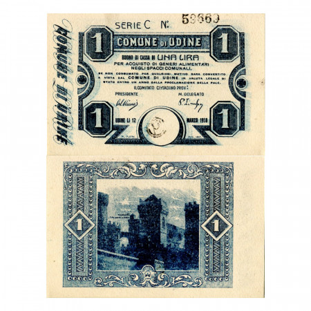 1918 * Banconota Italia 1 Lira "Buono di Cassa del Comune di Udine - Occupazione Austro-Tedesca" FDS