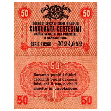 1918 * Banconota Italia 50 Centesimi "Buono di Cassa Veneta - Occupazione Austro-Tedesca" (pM3) qFDS