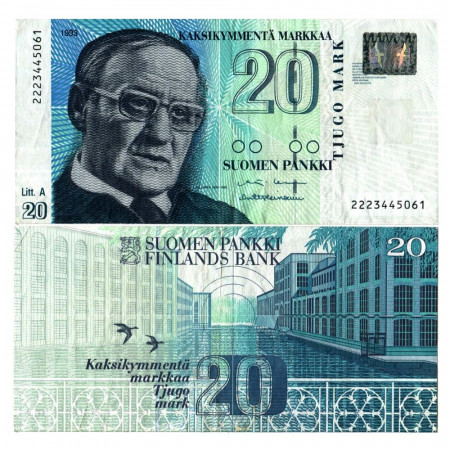 1993 (1997) A * Banconota Finlandia 20 Markkaa "Vaino Linna - Litt. A" (p123) BB