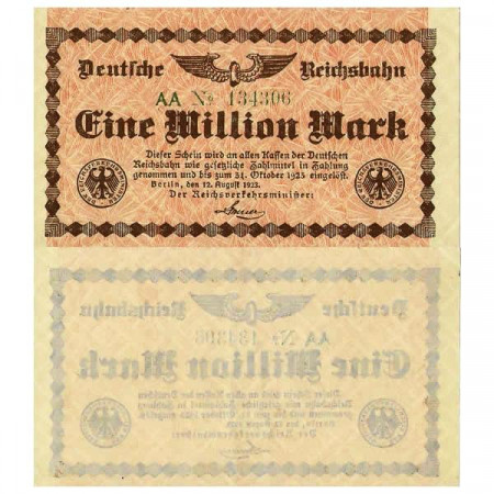 1923 * Banconota Germania Ferroviario 1 Milione - 1.000.000 Mark "Deutsche Reichsbahn Berlin" (pS1011) SPL