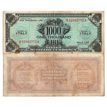 1943 A * Banconota Italia 1000 AM Lire "Occupazione Americana - Bilingue" (A1165 pM23) MB+