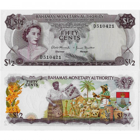 L.1968 * Banconota Bahamas 50 Cents (1/2 Dollar) "Elizabeth II - Straw Market" (p26a) FDS