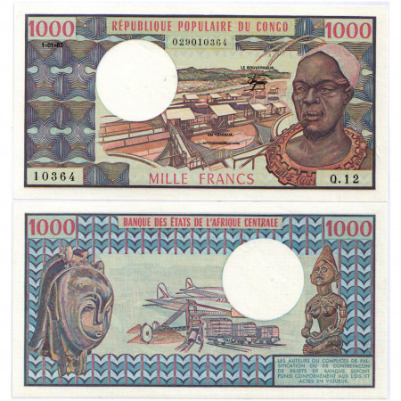 1983 * Banconota Congo Repubblica Popolare 1000 Francs "Pointe Noire" (p3e) FDS