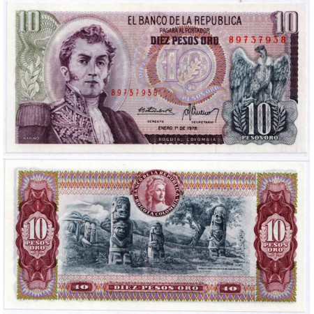 1978 * Banconota Colombia 10 Pesos Oro "General Antonio Nariño" (p407f) FDS