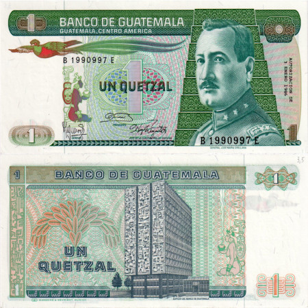 1986 * Banconota Guatemala  1 Quetzal "General JM Orellana" (p66) FDS