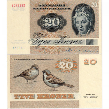 1980 * Banconota Danimarca 20 Kroner "Pauline Maria Tutein" (p49b) qFDS