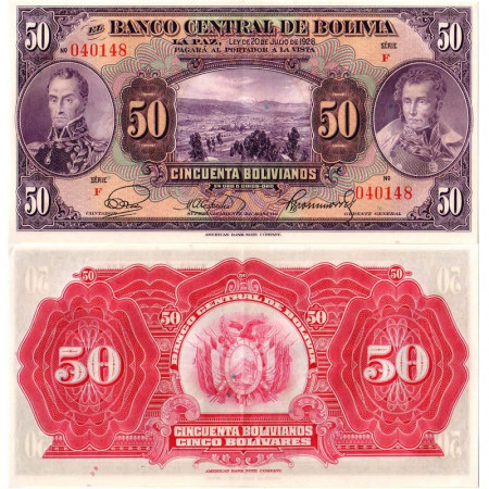 L.1928 * Banconota Bolivia 50 Bolivianos "Simón Bolívar" (p123a) SPL+