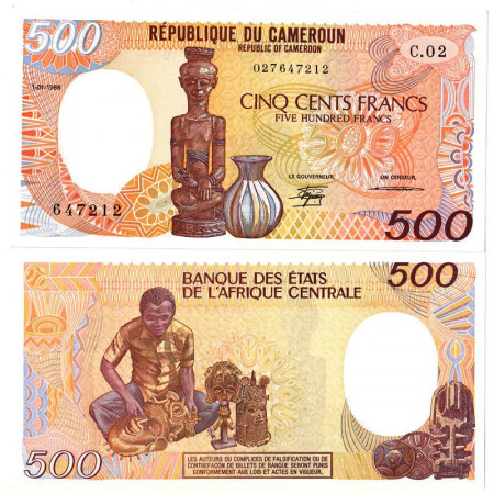 1986 * Banconota Camerun 500 Francs "Figurine - Carver" (p24a) qFDS-Pickholes