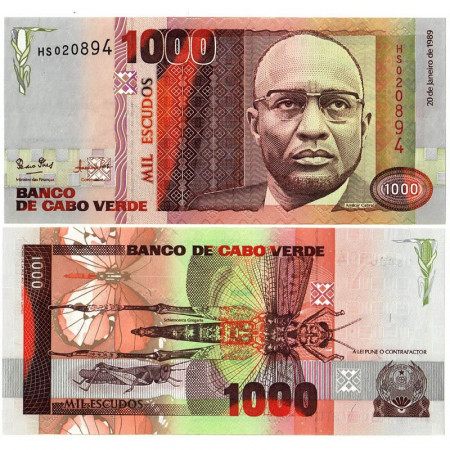1989 * Banconota Capo Verde 1000 Escudos "A Cabral" (p60a) FDS