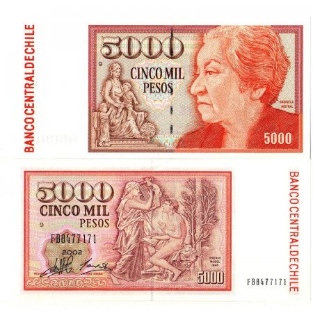 2002 * Banconota Cile 5000 Pesos "Gabriela Mistral" (p155e) qFDS