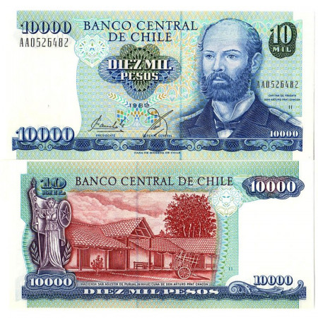 1989 * Banconota Cile 10.000 Pesos "Arturo Prat" (p156a) FDS