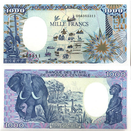 1987 * Banconota Congo Repubblica Popolare 1000 Francs "Map" (p10a) FDS