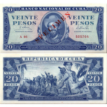 1965 * Banconota Cuba 20 Pesos "Camilo Cienfuegos - SPECIMEN" (p97c-CS3) FDS