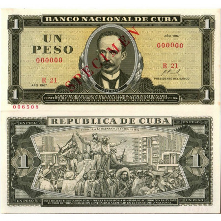 1967 * Banconota Cuba 1 Peso "José Marti - SPECIMEN" (p102a-CS5) FDS