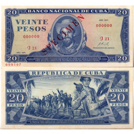 1971 * Banconota Cuba 20 Pesos "Camilo Cienfuegos - SPECIMEN" (p105a-CS9) FDS