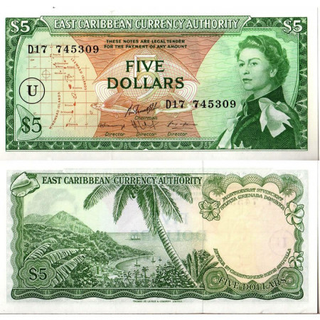 ND (1965) * Banconota East Caribbean States 5 Dollars "U - Anguilla" (p14o) qFDS