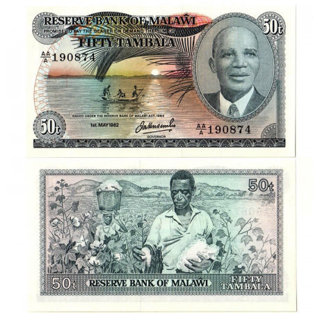 1982 * Banconota Malawi 50 Tambala "President Dr. HK Banda" (p13d) FDS