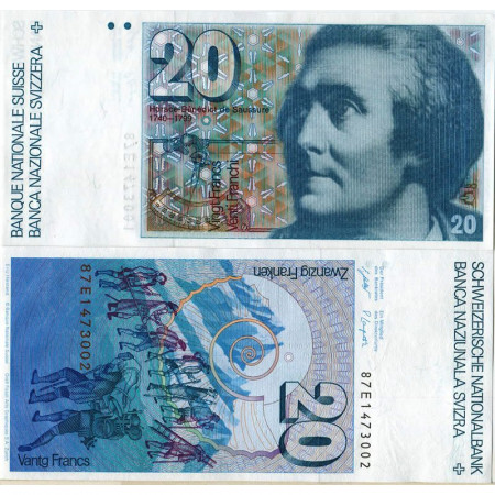 1987 * Banconota Svizzera 20 Franken "Horace Bénédict de Saussure" (p55g) FDS