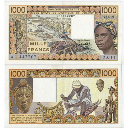 1989 A * Banconota Stati Africa Occidentale "Costa d'Avorio" 1000 Francs "Woman - Carver" (p107Ai) SPL+