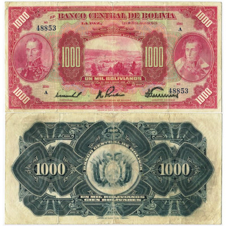 1928 * Banconota Bolivia 1000 Bolivianos "Simòn Bolìvar and Antonio José de Sucre" (p127b) qBB