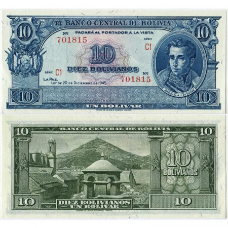 1945 * Banconota Bolivia 10 Bolivianos "Antonio José de Sucre" (p139d) FDS