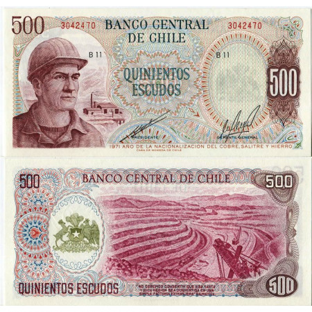 1971 * Banconota Cile 500 Escudos "Copper Worker" (p145) FDS