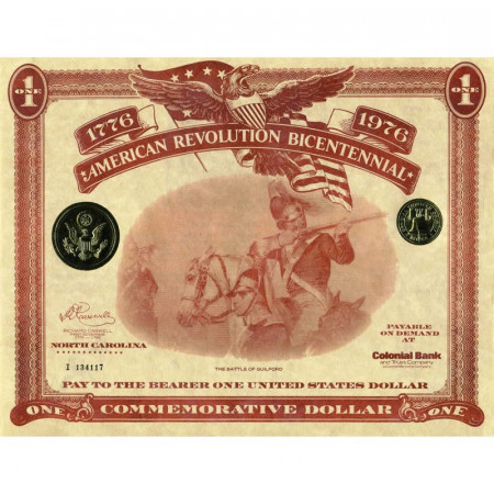 1976 * Banconota Stati Uniti d'America 1 Dollar Certificate "North Carolina" (pX) FDS