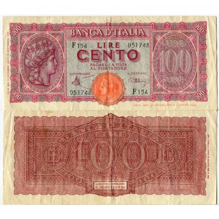 1944 (10/12) * Banconota Italia Luogotenenza 100 Lire "Turrita - Introna" BI.425 (p75a) BB+