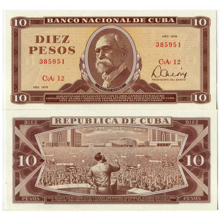 1978 * Banconota Cuba 10 Pesos "Màximo Gòmez" (p104b) FDS