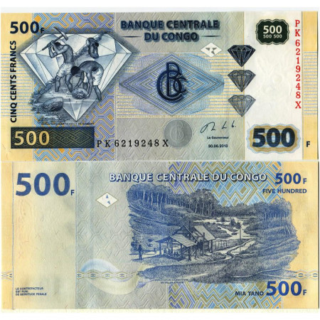 2013 * Banconota Congo Repubblica Democratica 500 Francs "Diamond Exploitation" (pW96D) FDS