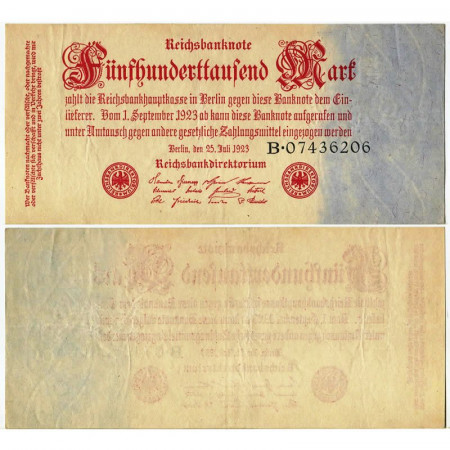 1923 * Banconota Germania Weimar 500.000 Mark "Reichsbanknote" (p92) SPL+