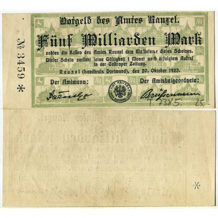 1923 * Notgeld Germania 5 Miliardi - 5.000.000.000 Mark "Rauxel/Amt – Gutschein" (pX) qFDS