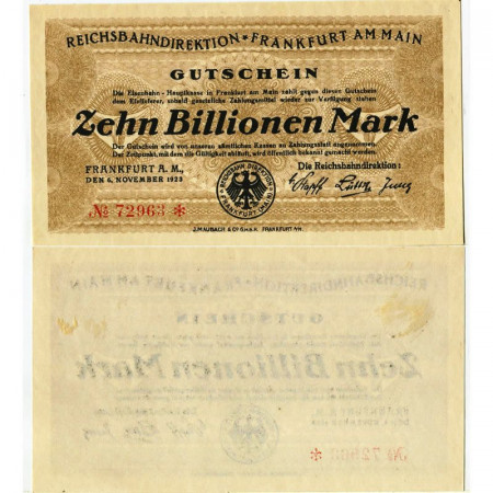 1923 * Notgeld Germania 10 Billionen Mark "Frankfurt Am Main – Gutschein" (pS1228) qFDS