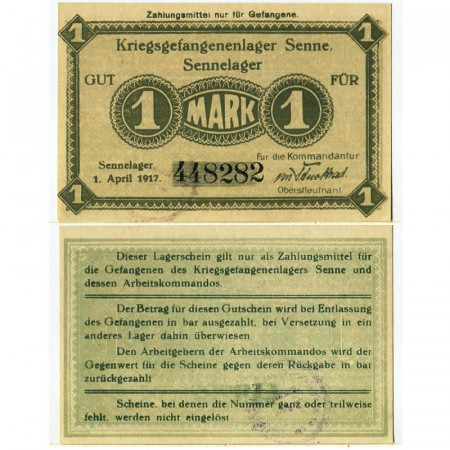 1917 * Voucher Germania 1 Mark "Sennelager - Pow Lager Camp" (pC-3468) FDS