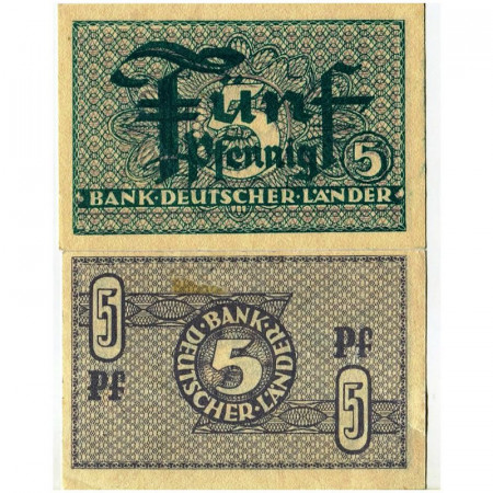 ND (1948) * Banconota Germania Repubblica Federale 5 Pfennig "West Germany" (p11a) qFDS