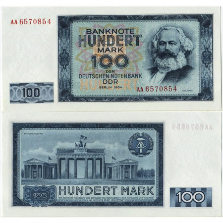 1964 * Banconota Germania DDR Repubblica Democratica 100 Mark "Karl Marx" (p26a) FDS