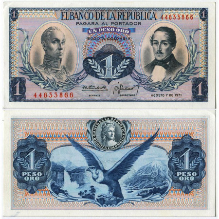 1971 * Banconota Colombia 1 Peso Oro "Simòn Bolìvar" (p404e) FDS