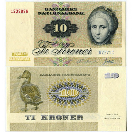 1977 * Banconota Danimarca 10 Kroner "Catherine S Kirchhoff" (p48g) BB+