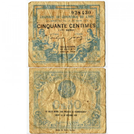 1919 * Banconota Francia 50 Centimes "Chambre de Commerce de Lyon" (pX) MB