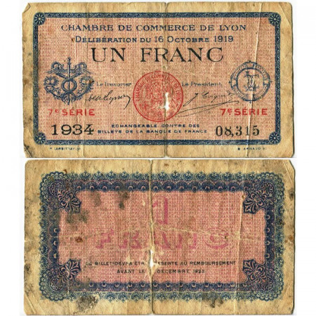 1919 * Banconota Francia 1 Franc "Chambre de Commerce de Lyon" (pX) MB