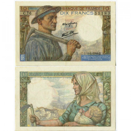 1944 * Banconota Francia 10 Francs "Miner" (p99e) SPL