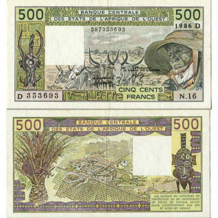 1986 D * Banconota Stati Africa Occidentale "Mali" 500 Francs "Zebus" (p405Df) SPL+