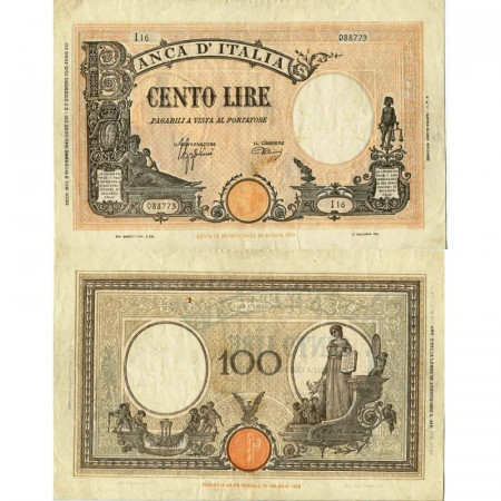 1942 (09/12) * Banconota Italia Regno 100 Lire "Grande B - Barbetti" Testina, Fascio BI.370 (p59) BB+